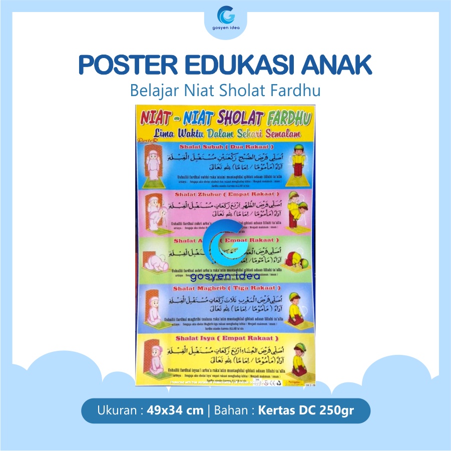 Poster Anak Edukasi Belajar Niat-Niat Sholat Fardhu