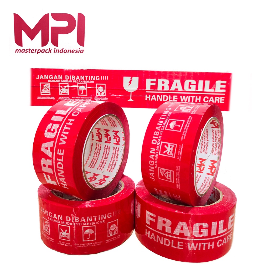 Lakban Fragile Merah Handle With Care 100 METER Jangan Dibanting MPI