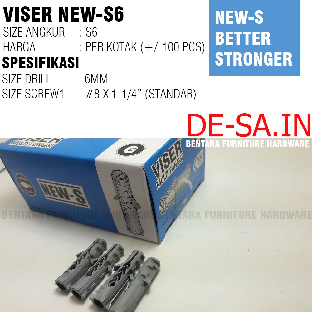 (Box) Viser S6 / Viser New-S6 (1 Box = 100 Pcs) - Angkur Dinding Beton Tembok Bata