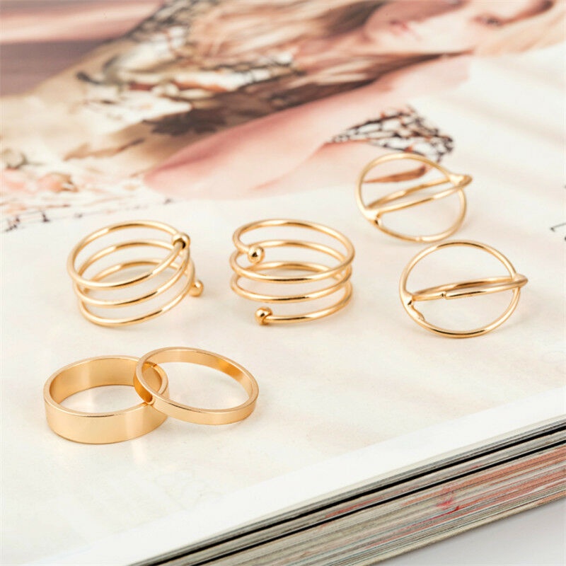 6Pcs Cincin Retro Bahan Stainless Steel Untuk Hadiah Aksesoris Fashion