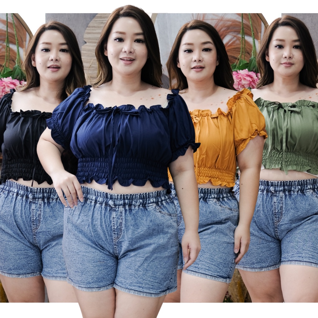 BAJUBUNDA - Crop Atasan Wanita Jumbo Lengan Pendek Polos / Baju Jumbo / Big Size / GEISHA BLOUSE