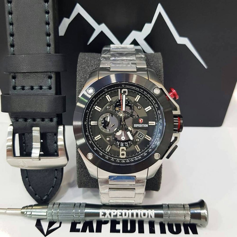 JAM TANGAN EXPEDITION WATCH 6697 PRIA SILVER BLACK ORIGINAL