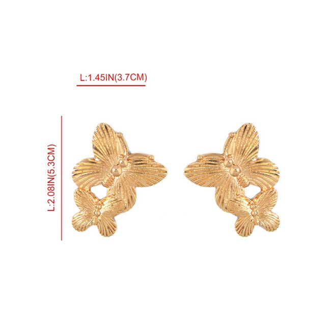 LRC Anting Tusuk Fashion Gold Alloy Butterfly Earrings F57583