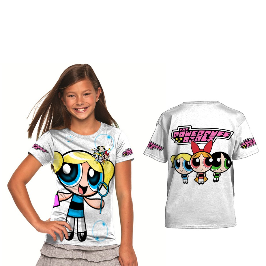 POWERPUFF GIRLS PUTIH Pakaian baju anak Perempuan Printing