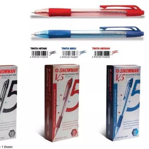 

♣ Ballpoint / Pulpen / Pen Merk Snowman V5 (12 buah ) - Biru ➢