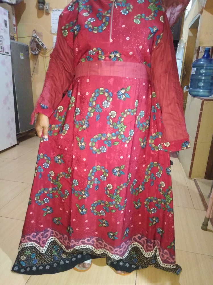 Gamis Batik Merah  4xl Ld 130cm Big Size