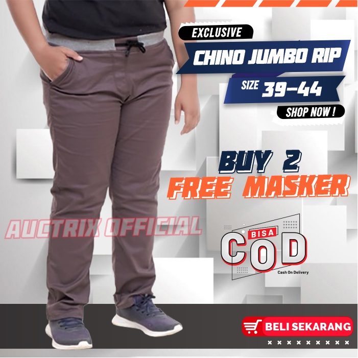 Celana Panjang Pria Chino Original Jumbo Big Size Reguler Fit Chinos Cowok Asli Distro Pinggang Karet Melar