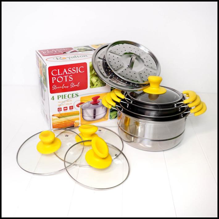 Classic Pot - Panci Set Steamer Stainless Steel / Panci Bahenol - Kuning