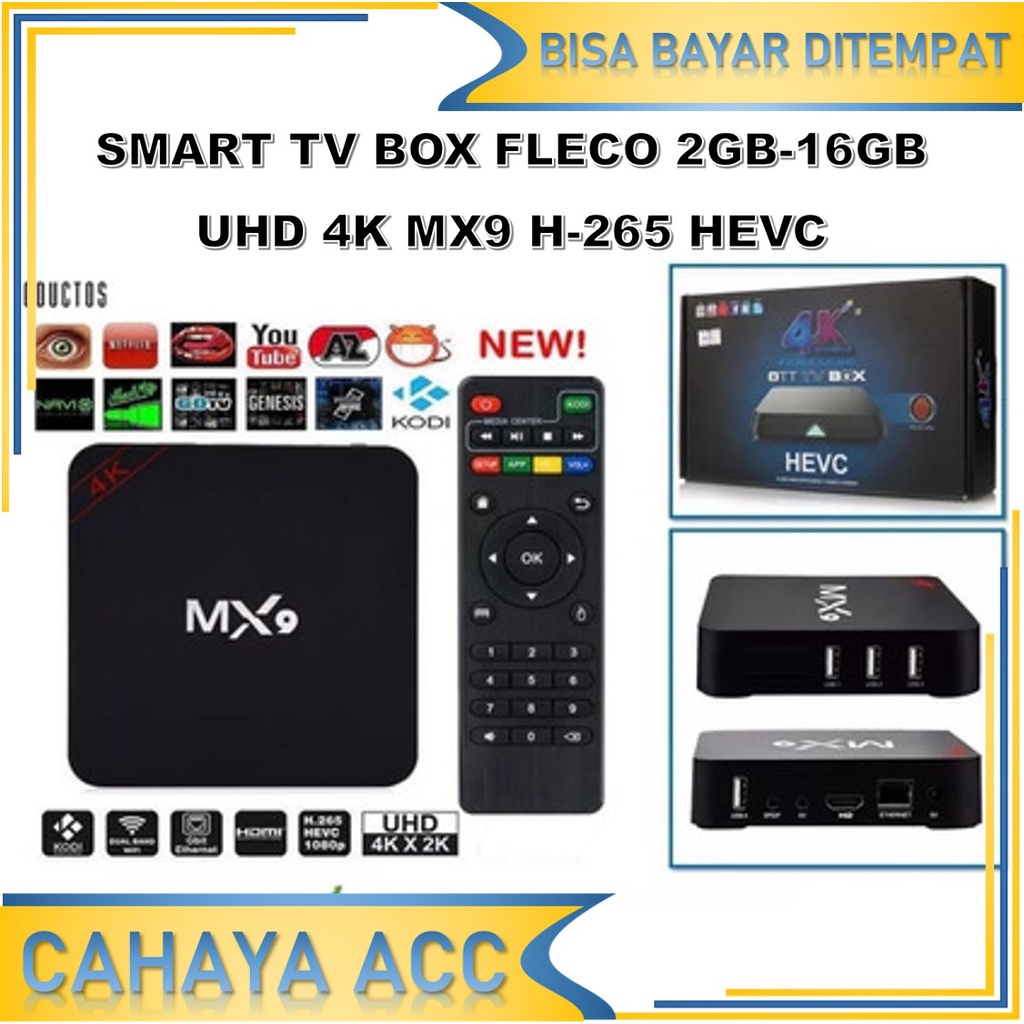 Smart TV Box Fleco 2GB RAM 16GB ROM - Android TV Box 4K Ultra HD H.265 HEVC