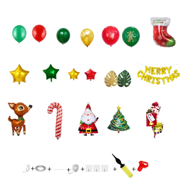 203pcs / set Balon Latex Foil Desain Santa Claus Rusa Pohon Natal Bintang