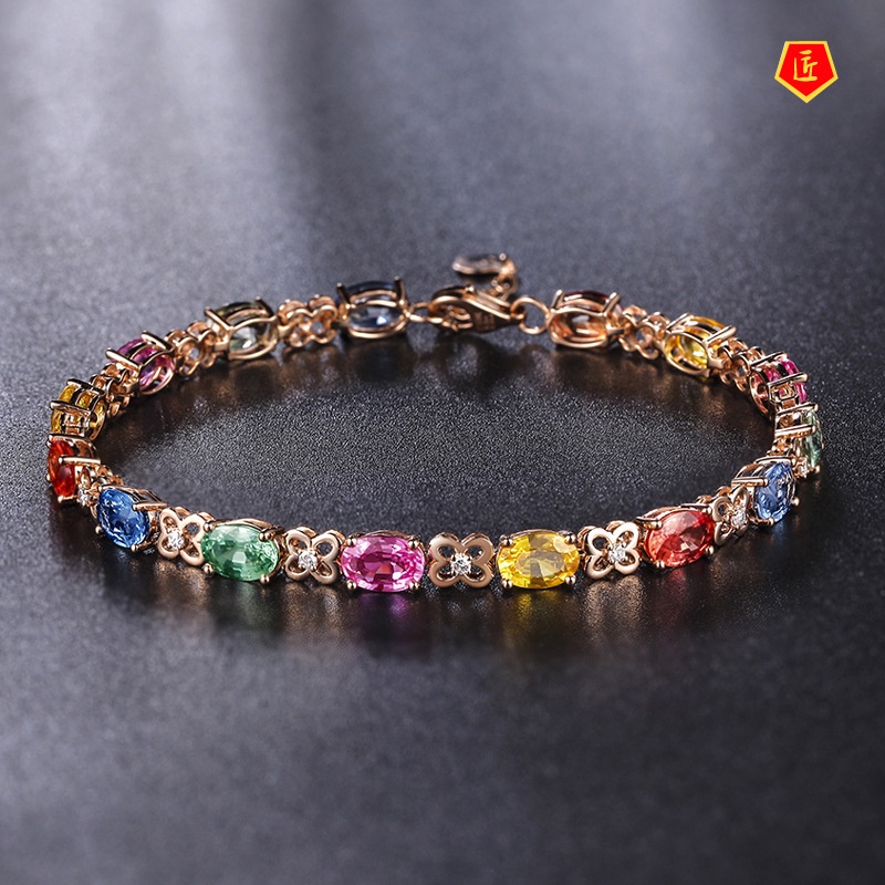 [Ready Stock]Luxury Creative Gold Inlaid Colored Gemstone Bracelet