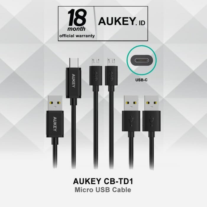 Aukey CB-TD1 Micro USB & Type C Cable ( 2 X Micro USB + 1 X Type C )