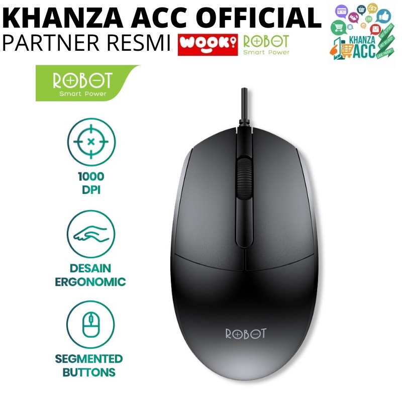 KHANZAACC ROBOT M120 Office Mouse Wired 1000 DPI Ergonomic Design with Anti-Slip Scroll Wheel