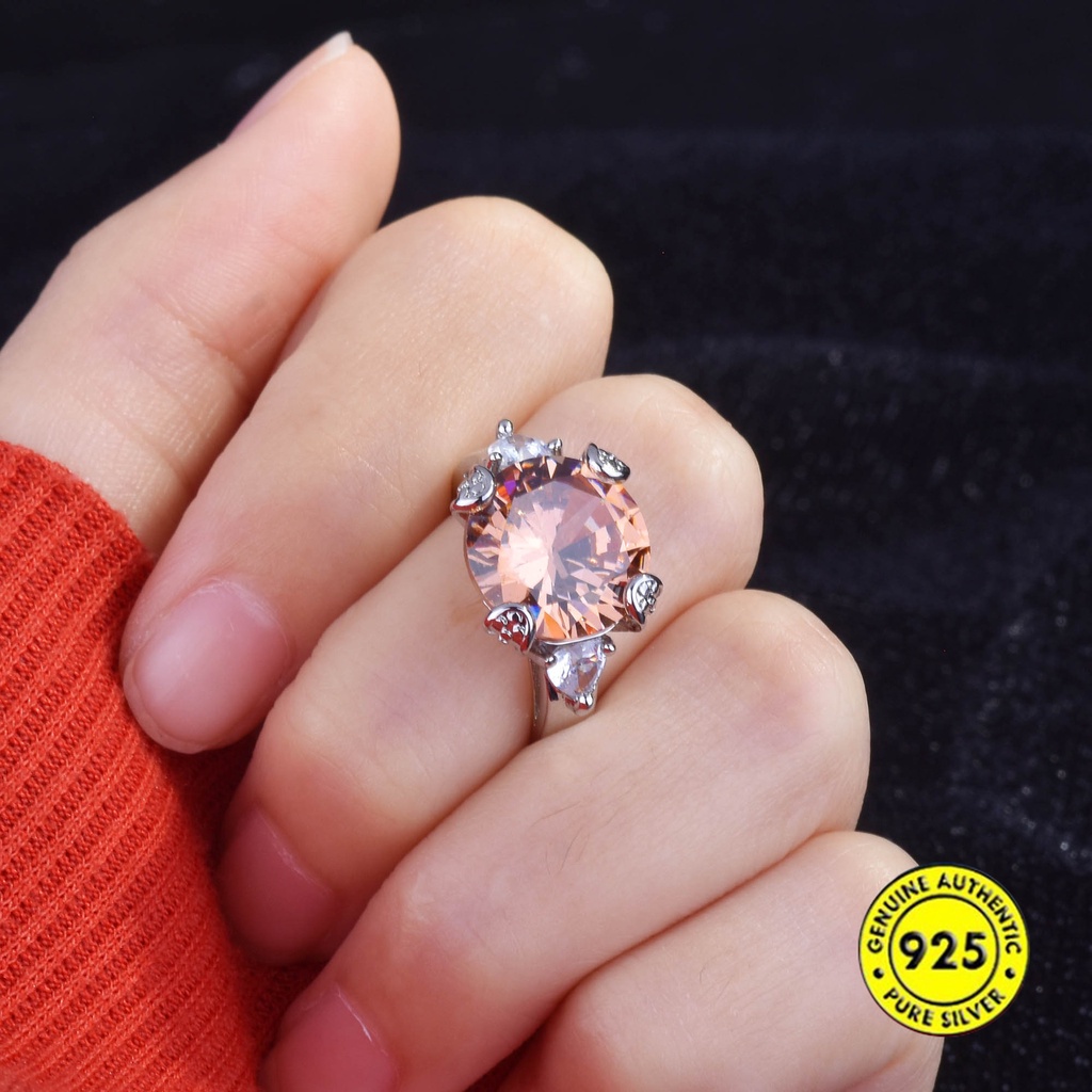 Cincin Batu Morgan 3 Karat Adjustable Dengan Berlian Imitasi Warna Champagne Untuk Wanita