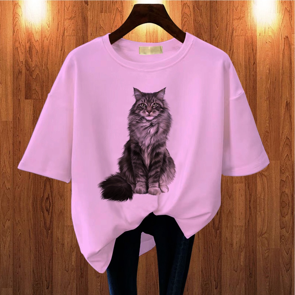 CALVIERO SHOP - BAJU KAOS WANITA DEWASA PRINT CATS 3D CASUAL