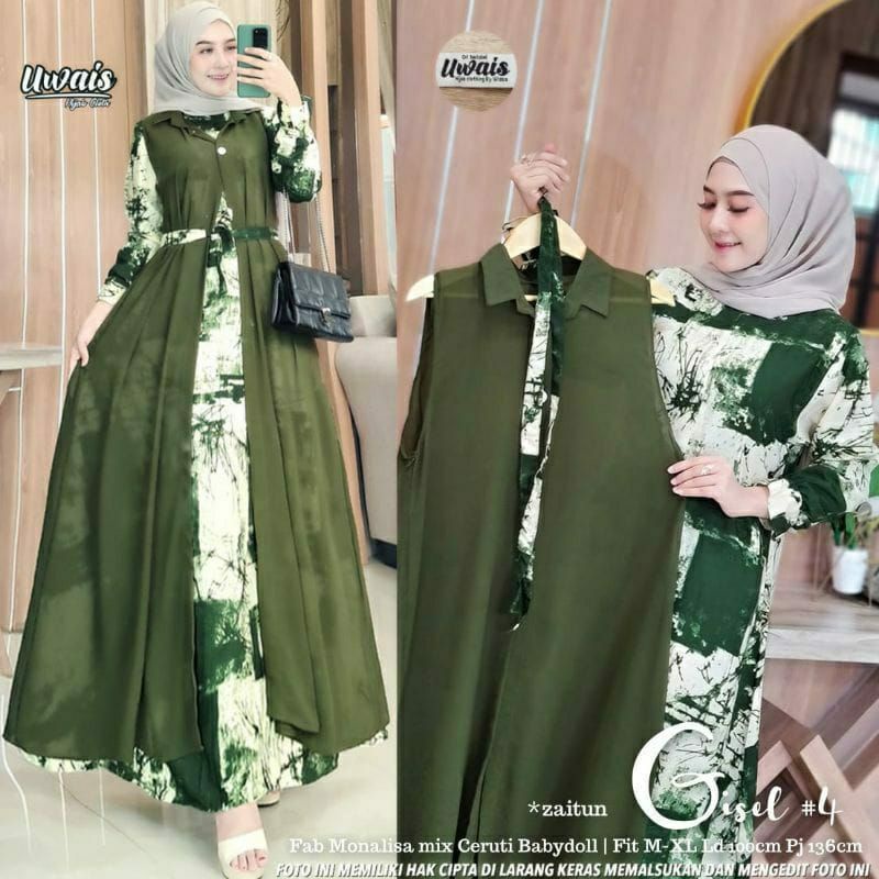 gamis monalisa mix ceruty/gisel 4/gamis terbaru/gamis set rompi