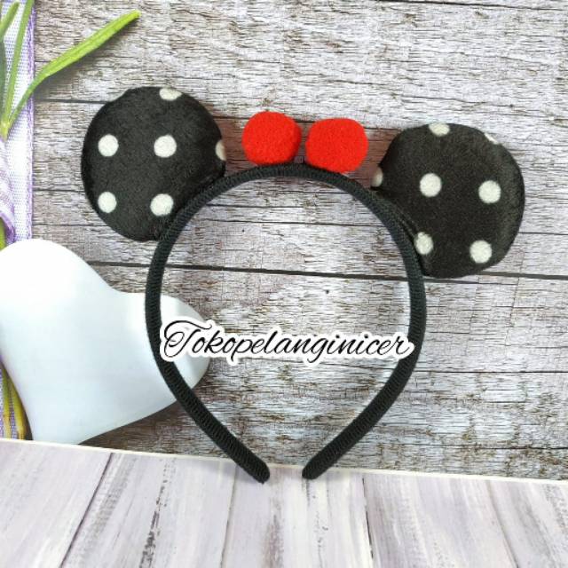 Bandana BANDO POM POM HEADBAND WARNA HITAM POLKADOT LUCU - Aksesoris Rambut Anak by Tokopelanginicer