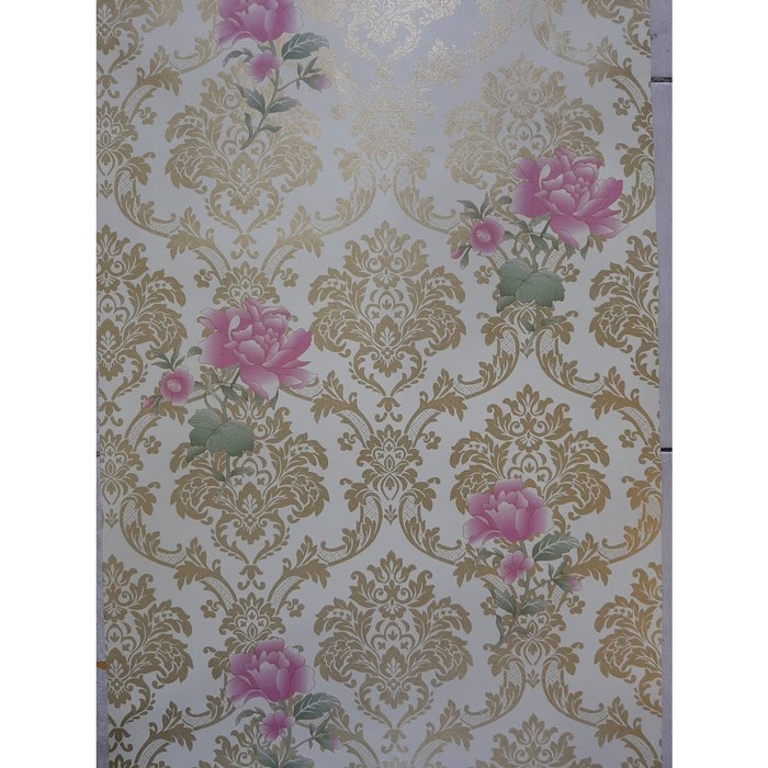 Wallpaper Dinding Motif Batik Gold Rose Pink Ukuran Panjang 10Meter x Lebar 45CM