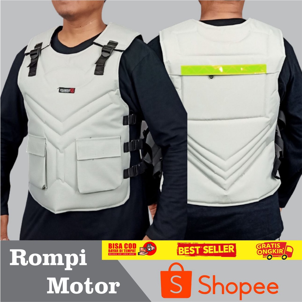 Rompi Motor Keren Cocok Untuk Touring Pelindung Dada Anti Angin Body Protector-Double Polos AbuMuda