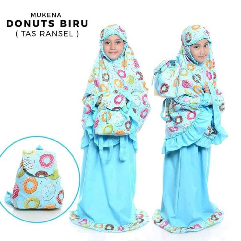 Mukena Anak Katun Donuts Biru ( Rnsel )