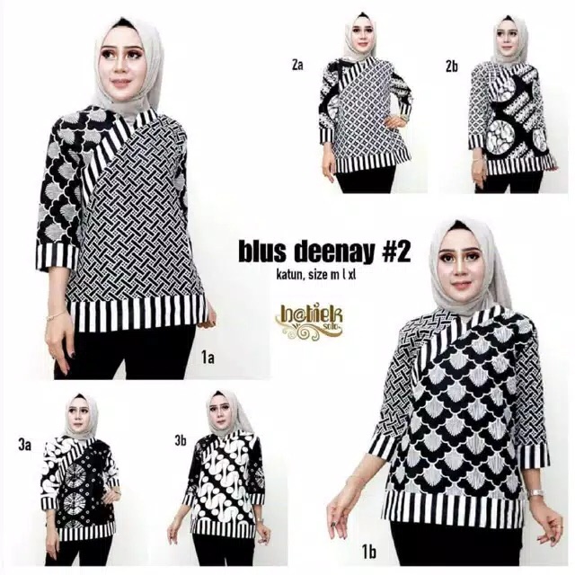 Blus Batik Deenay #2 Motif Monokrom Miring Atasan Kantoran Wanita Formal Katun Halus Warna