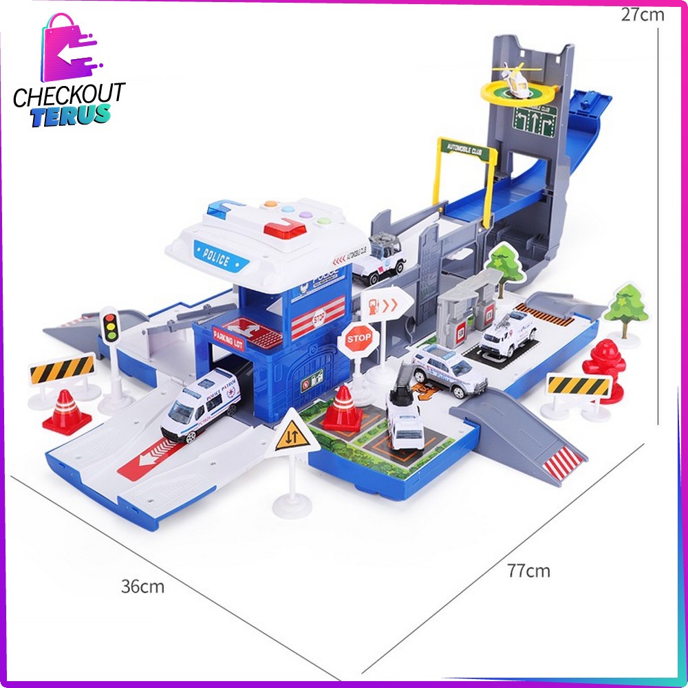 CT M232 M236 Mainan Truk Kontruksi DIY Parking Lot Playset Mainan Mobil Outdoor Adventure Ada Musik Mainan City Parking Lot Set Anak