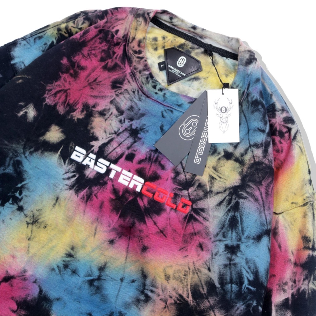 JAKET SWEATER CREWNECK BSTR TIE DYE RAINBOW FLOCKING SIMPLE UNISEX GOOD QUALITY