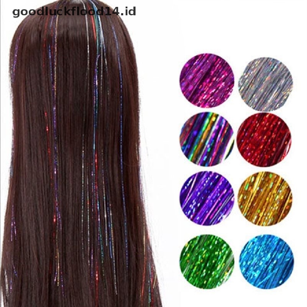 [OOID] 200 Strands Holographic Sparkle Hair Tinsel Extensions Dazzles 90cm Women Hippie ID