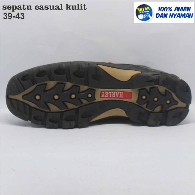 Sepatu boots casual hitam pria kulit sapi asli utk hangout touring hiking muncak satpam kichen spbu