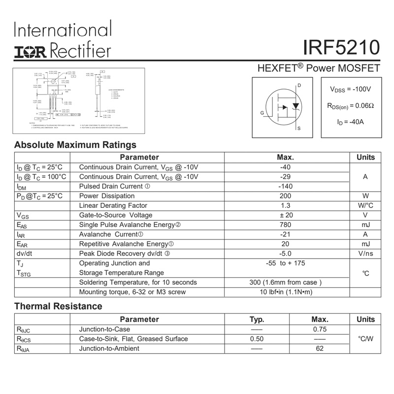 TRANSISTOR IRF5210 TR IRF 5210 TRANSISTOR MOSFET -40A -100V