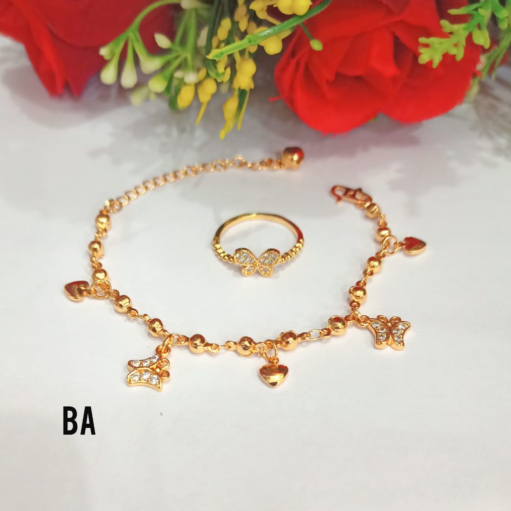 Gelang Tangan dewasa TITANIUM Biji Lada Jurai FREE CINCIN variasi motif perhiasan wanita Gold ANTI KARAT