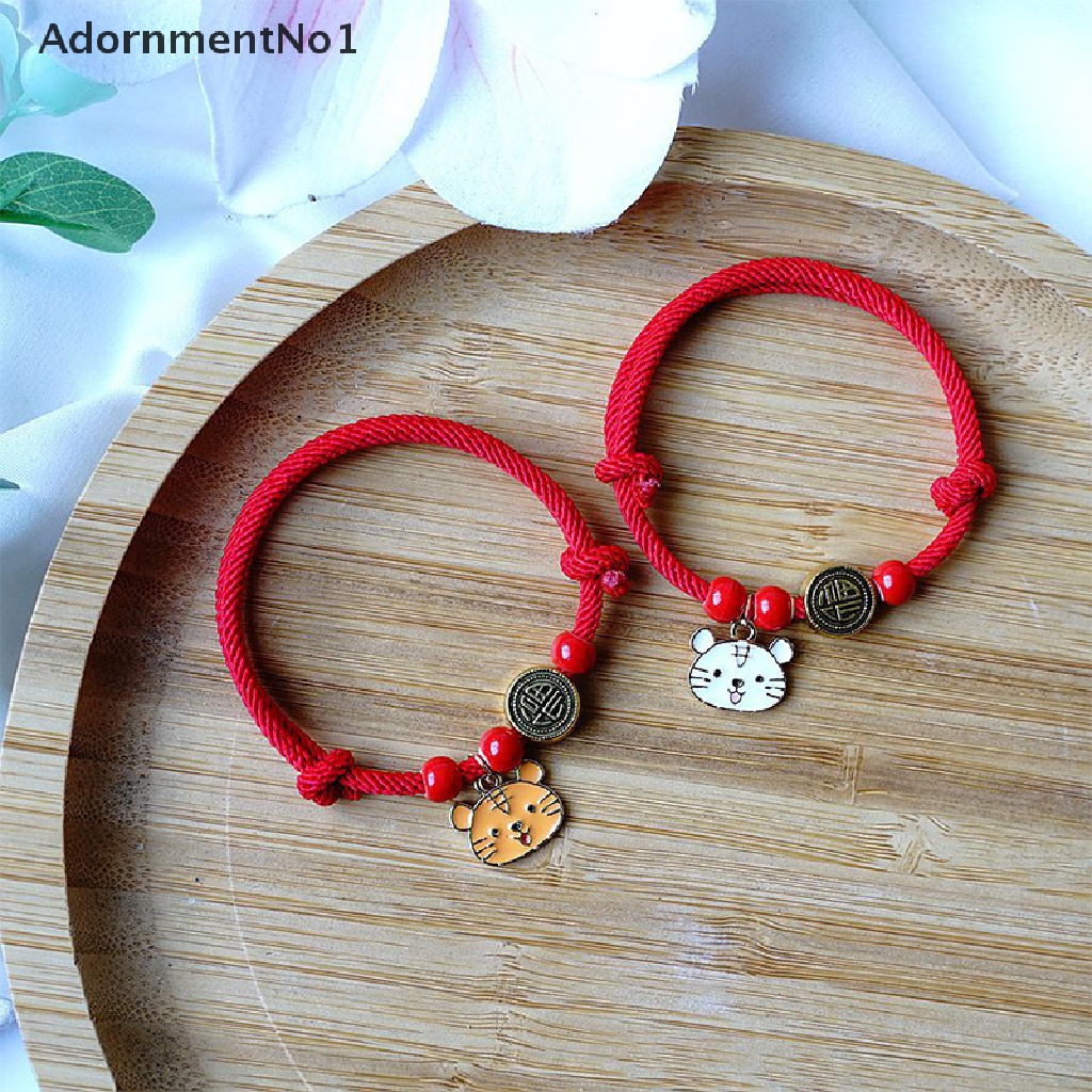 (AdornmentNo1) 2022 Gelang Tangan Tali Merah Handmade Aksen Liontin Macan Untuk Tahun Baru Cina / Imlek