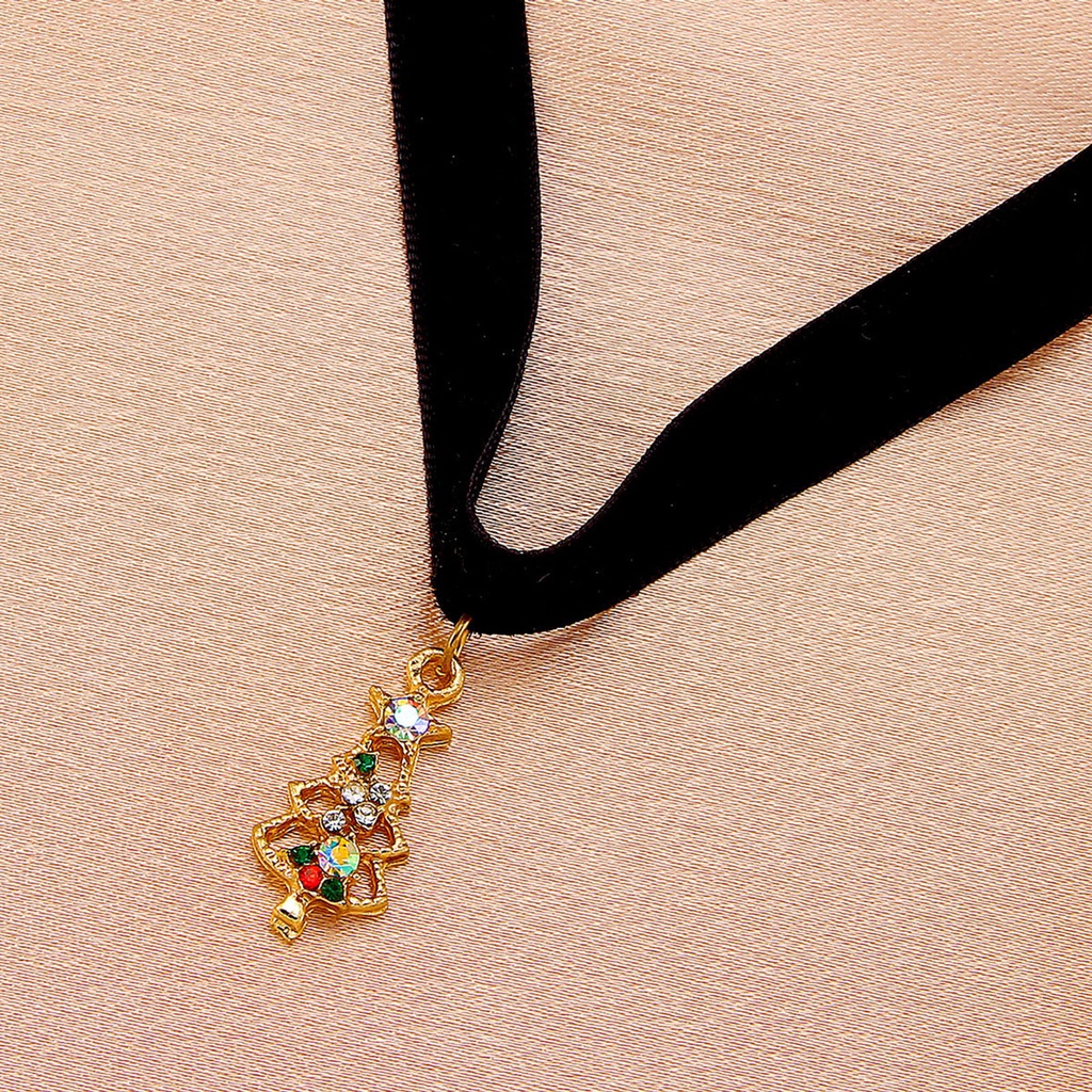 Hu Hu Hu Hu Hu Alat Bantu Pasang Kacamata♡ Kalung Choker Bahan Velvet Imitasi Dengan Liontin Pohon Natal Untuk Wanita