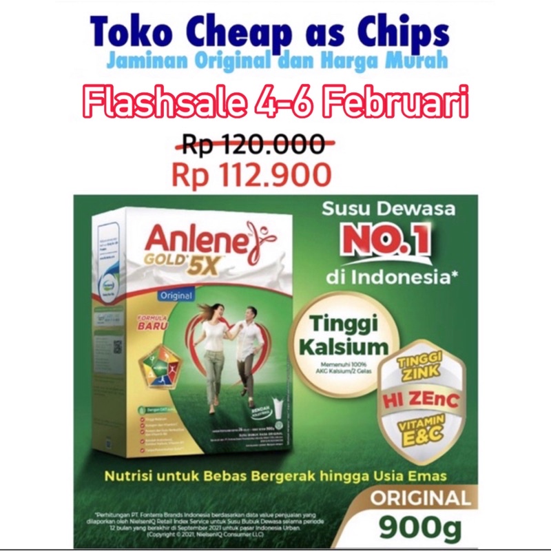 Anlene Gold 5x 900 gram Original (plain) formula baru dengan ZI Zenc dan Vit.E&C, susu bubuk