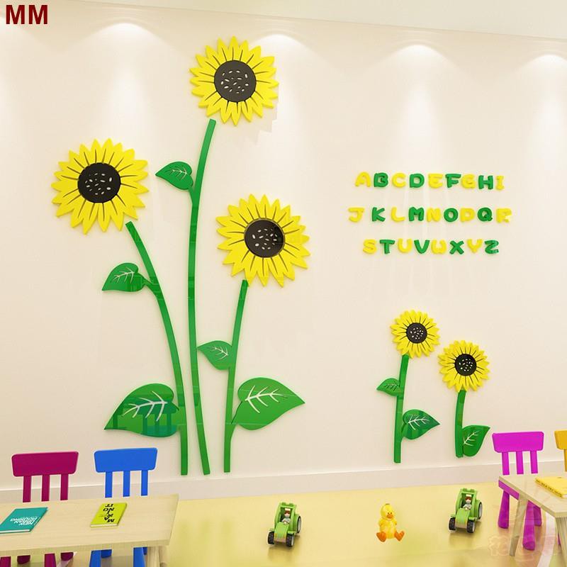 M Kreatif Kartun Bunga Matahari Bunga Awal Belajar Akrilik 3d Stiker Dinding R Shopee Indonesia