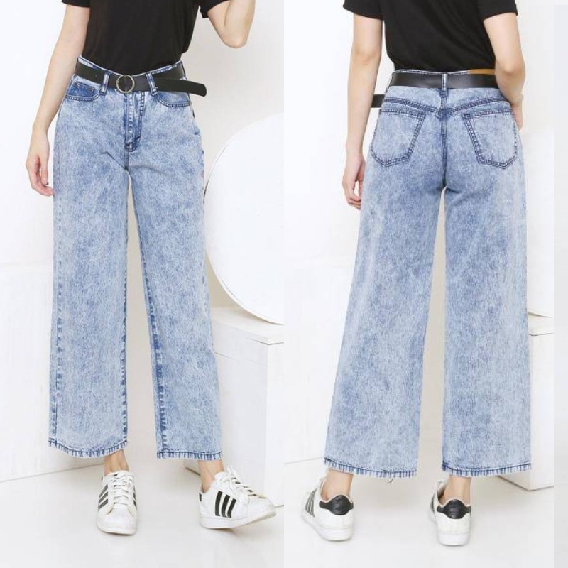 Celana Kulot Jeans Snow Acid Wanita / Kulot Jeans Cewek / Jeans Boyfriend Kulot Wanita