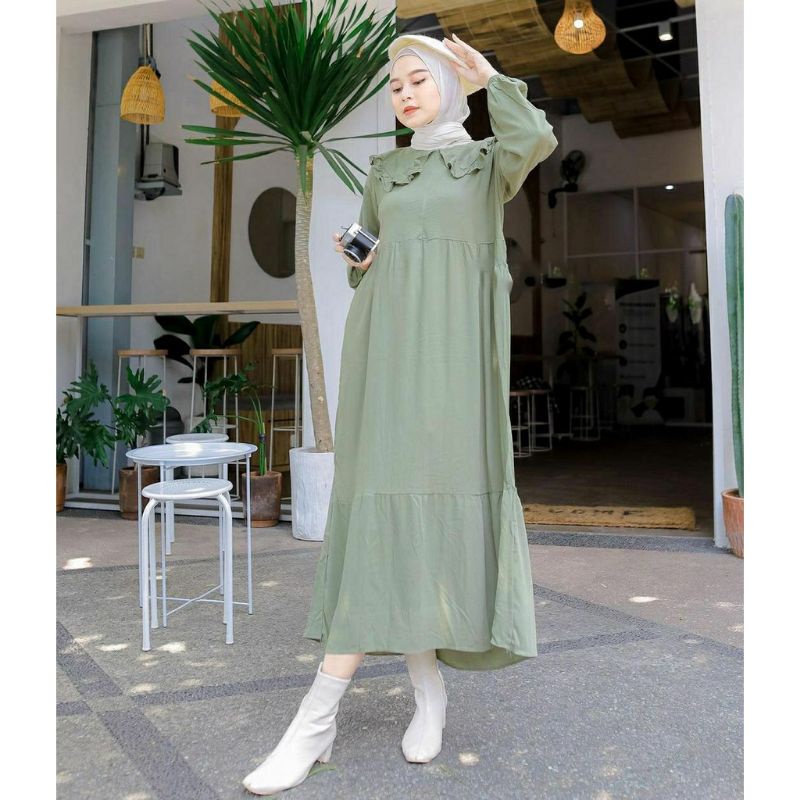Marita Midi Dress Crincle Airflow Gamis Polos Busui