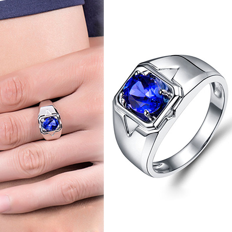 Cincin Perak 925 Asli Berlian Safir Pria Wanita Fashion Perhiasan Aksesoris Kristal Batu Permata Biru Ring