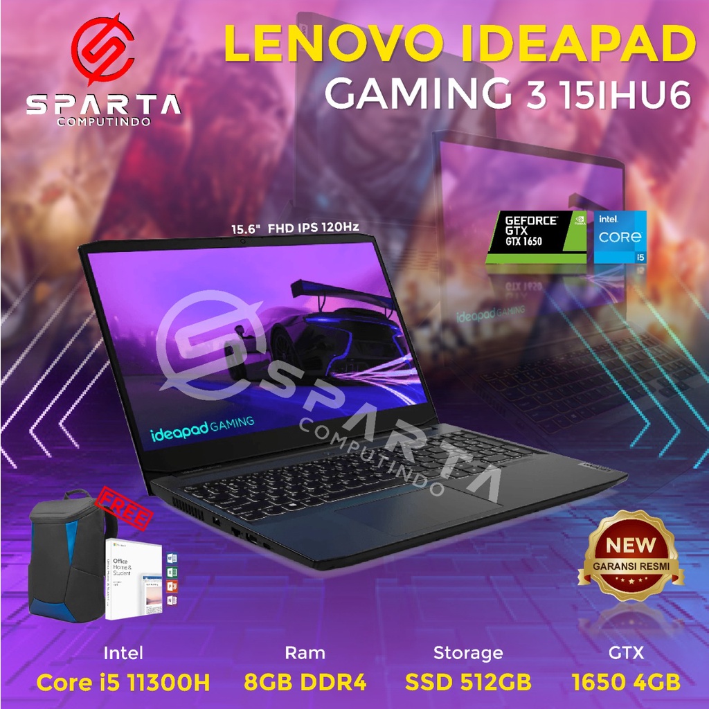 LAPTOP LENOVO IDEAPAD GAMING 3 15IHU6 i5 Gen11 8GB 512GB SSD GTX 1650 120Hz Win11