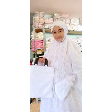 Mukena Katun Jepang Renda Kupu Terusan