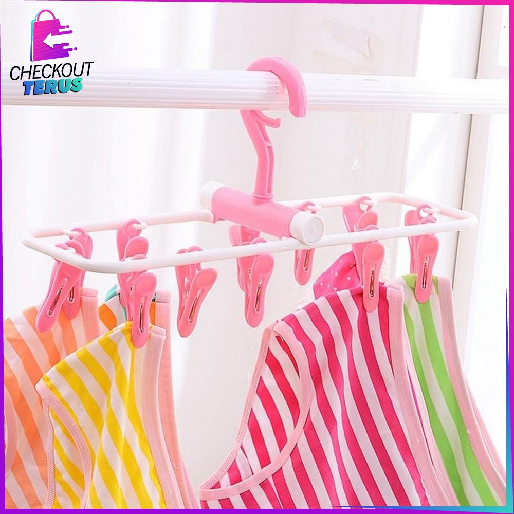 CT C282 Gantungan Baju 12IN1 Lipat Jepitan Hanger Kaos Kaki Gantungan Pakaian Dalam Hanger Jemuran Plastik Bahan Tebal Gantungan Pakaian