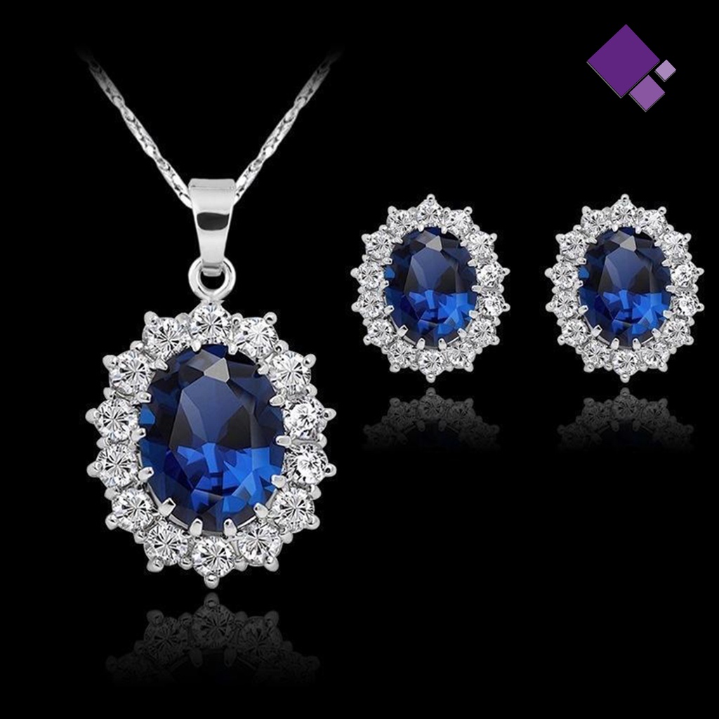 Set Perhiasan Kalung Sapphire Imitasi Untuk Harian