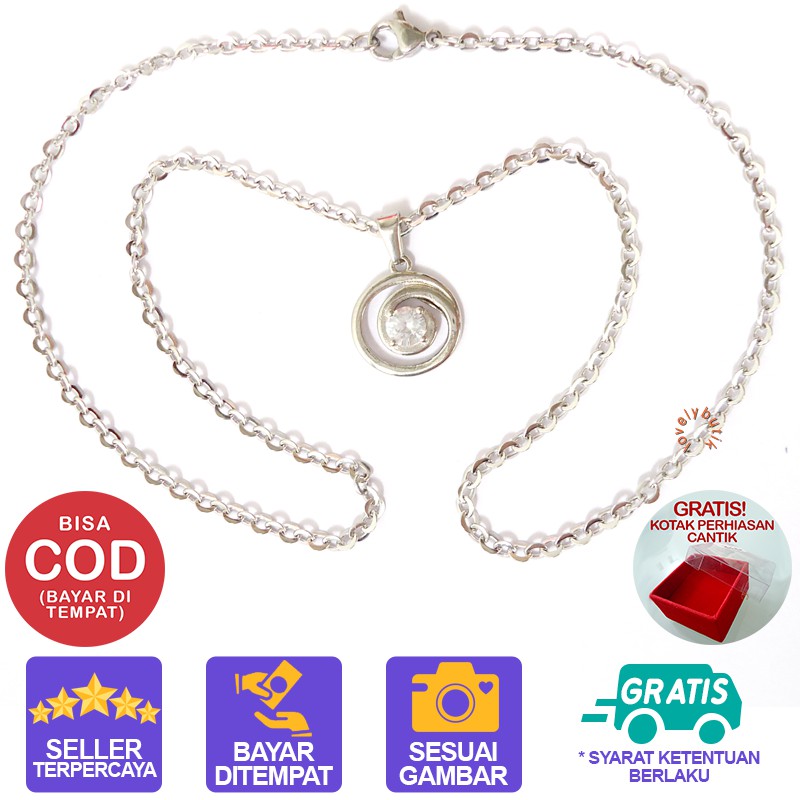 Lovelybutik Kalung Titanium Anti Karat Marsa kalung Wanita Titanium Panjang kalung 45 Cm BONUS KOTAK PERHIASAN