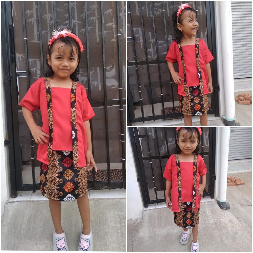 SB Collection Stelan Kebaya Galfin Kartini KutuBaru Dan Rok Midi Batik Anak Perempuan