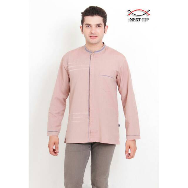 BAJU KOKO LENGAN PANJANG NEXT UP MEN'S MOESLEM WEAR BORDIR COKELAT MUDA NU2035