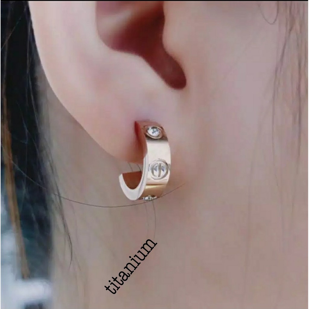 Anting Tusuk Titanium Fashion Korea C4tier Diamonds Warna RoseGold Dan Gold