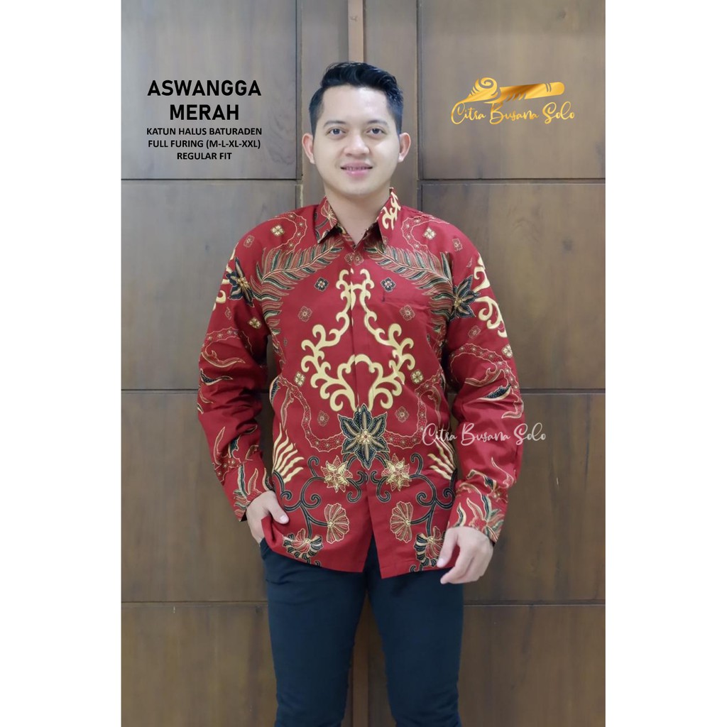 ASWANGGA MERAH Kemeja Batik Pria Full Furing Bahan Katun Halus Baturaden