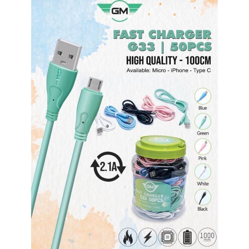 Kabel Data GM-G33 Micro Usb Macaroon Fast Charging 50pcs Free Toples