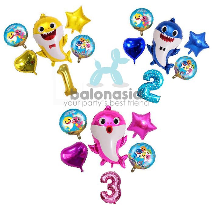 BLA06 Balon Foil Ulang Tahun Baby Shark Angka Set