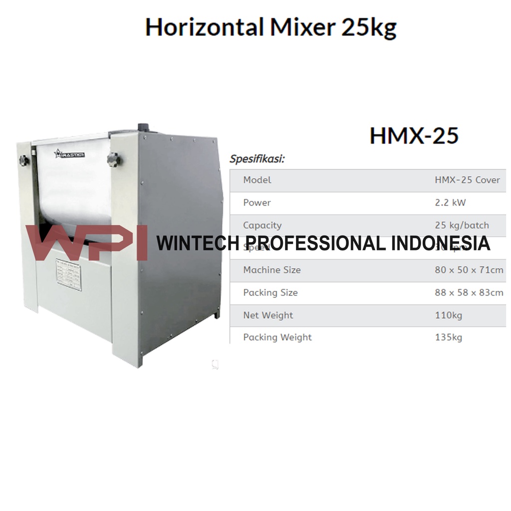 Wirastar HMX-25 Horizontal Mixer 25kg  - MESIN PENGADUK ADONAN KUE